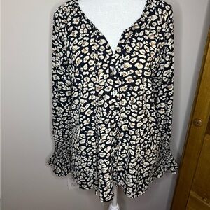 Leopard Print Women's Top Long Sleeve Blouse Size Medium